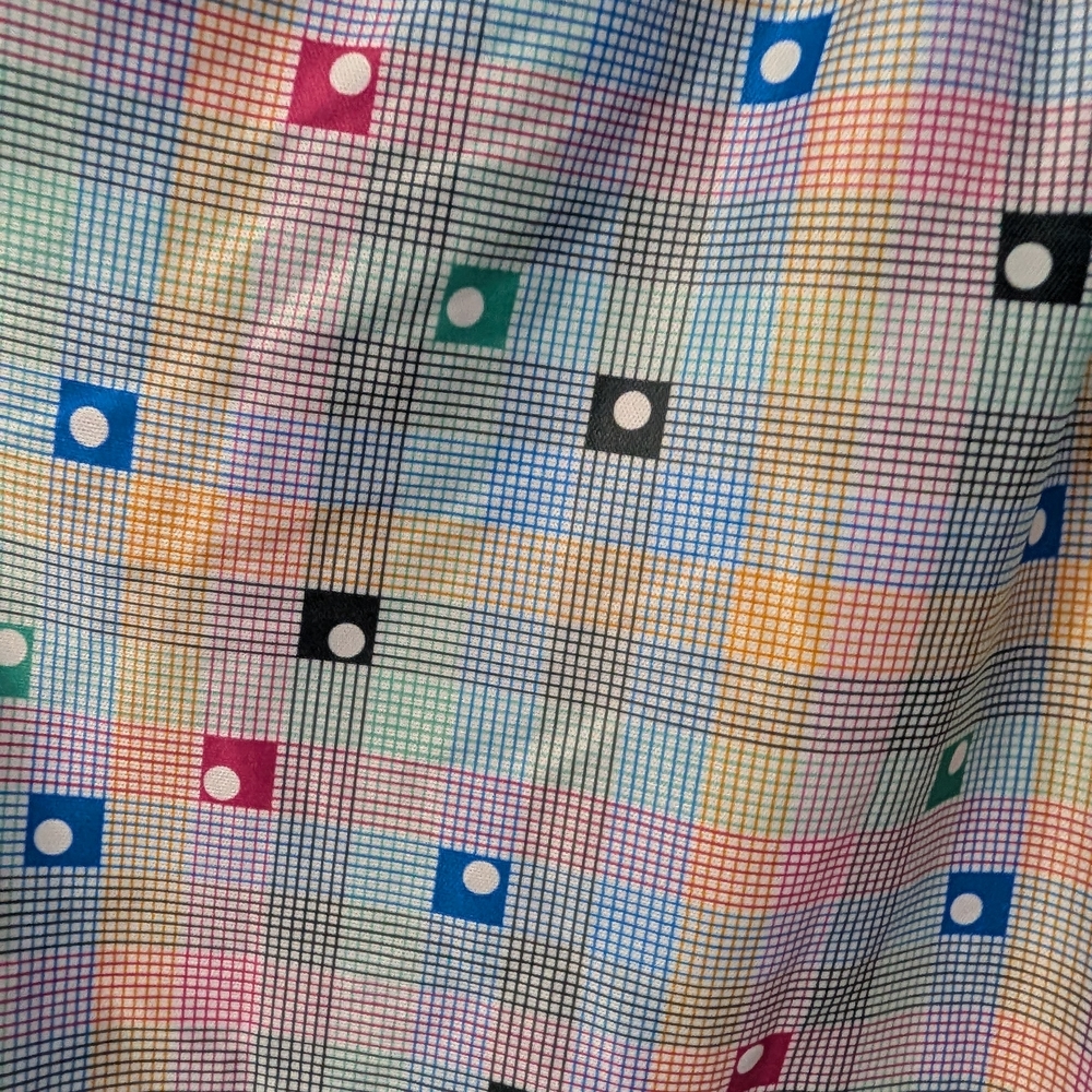 Regal Row Retro Geometric Blouse | Pastel Grid Print | Oversized Button Front - Picture 2 of 5